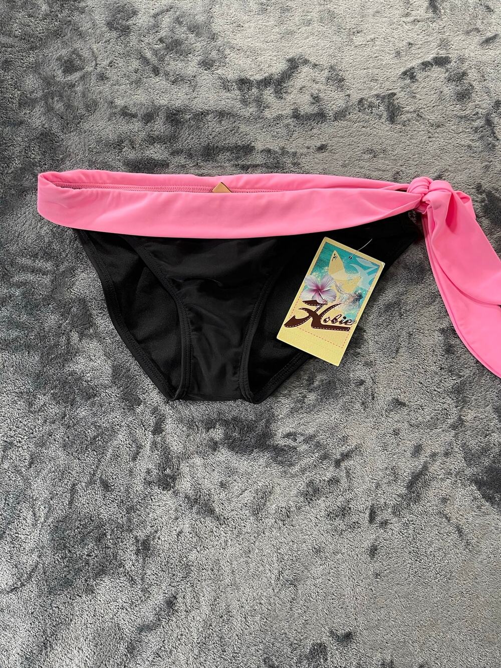Vintage Y2K 2007 Hobie Sash Hipster Solid Black Pink Bikini Bottom S